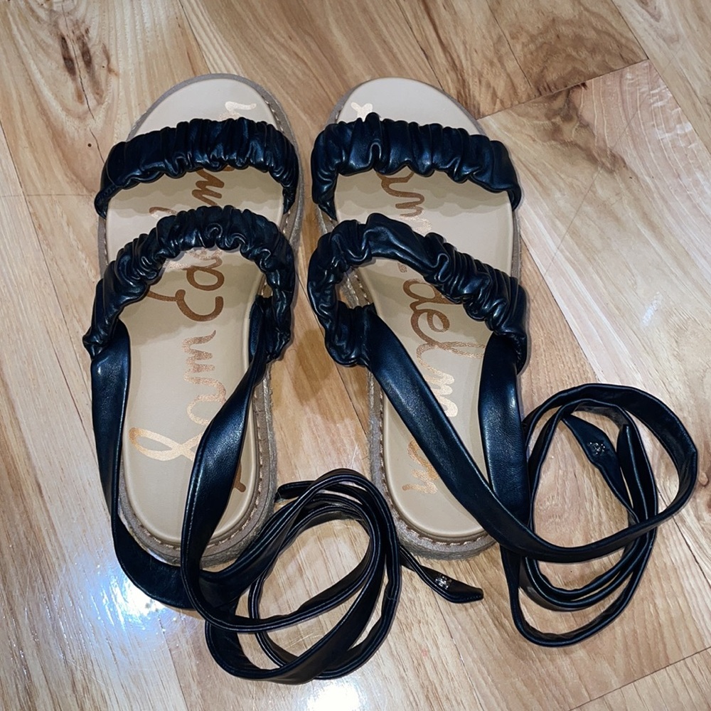 Sam Edelman Kerin Ankle Tie Espadrille Sandals Sz 7.5 platform leather jute